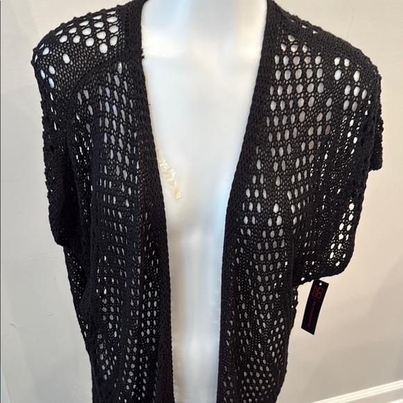 No Boundaries Large 11 - 13 Juniors Black Crochet Fringe Duster Long Cardigan - Picture 5 of 10